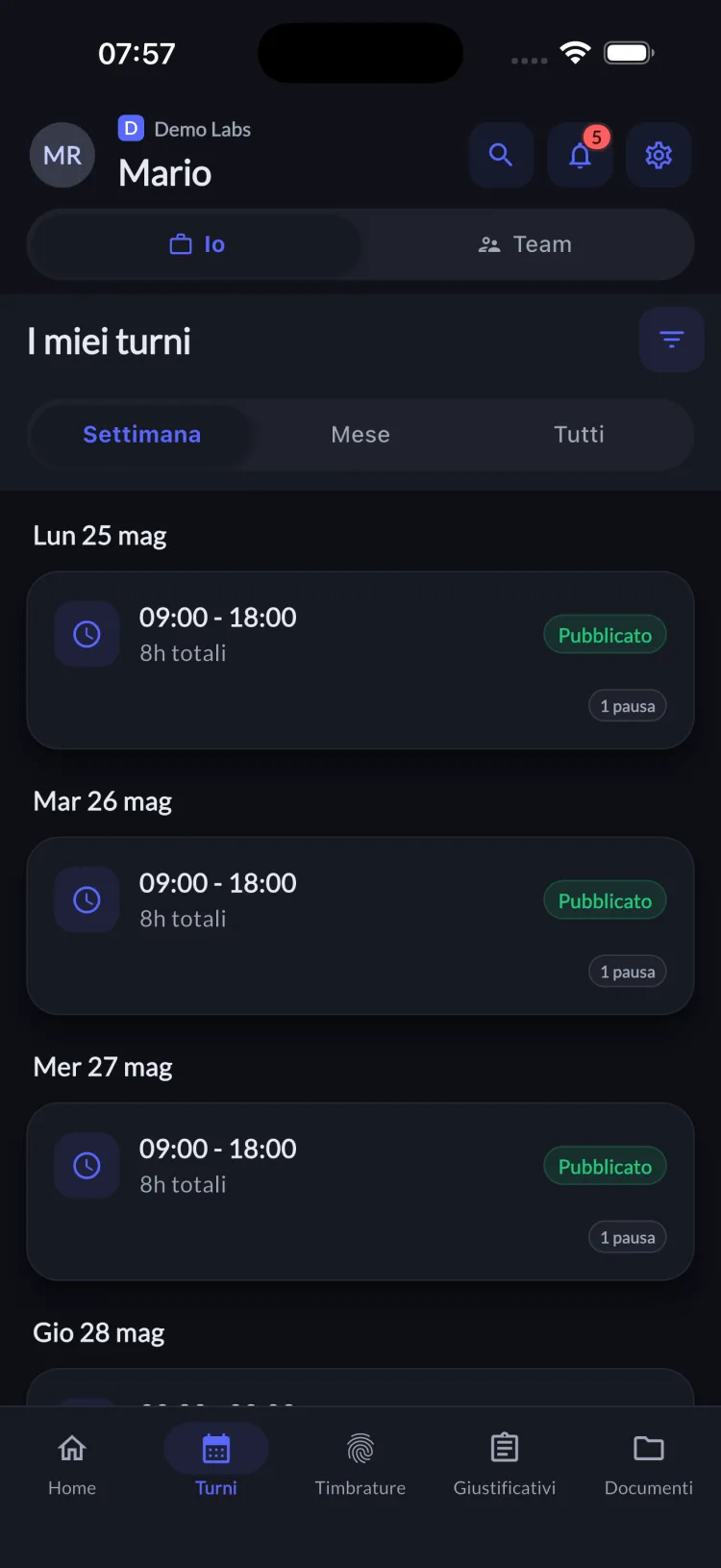 Laborio mobile — i turni del dipendente, sempre in tasca