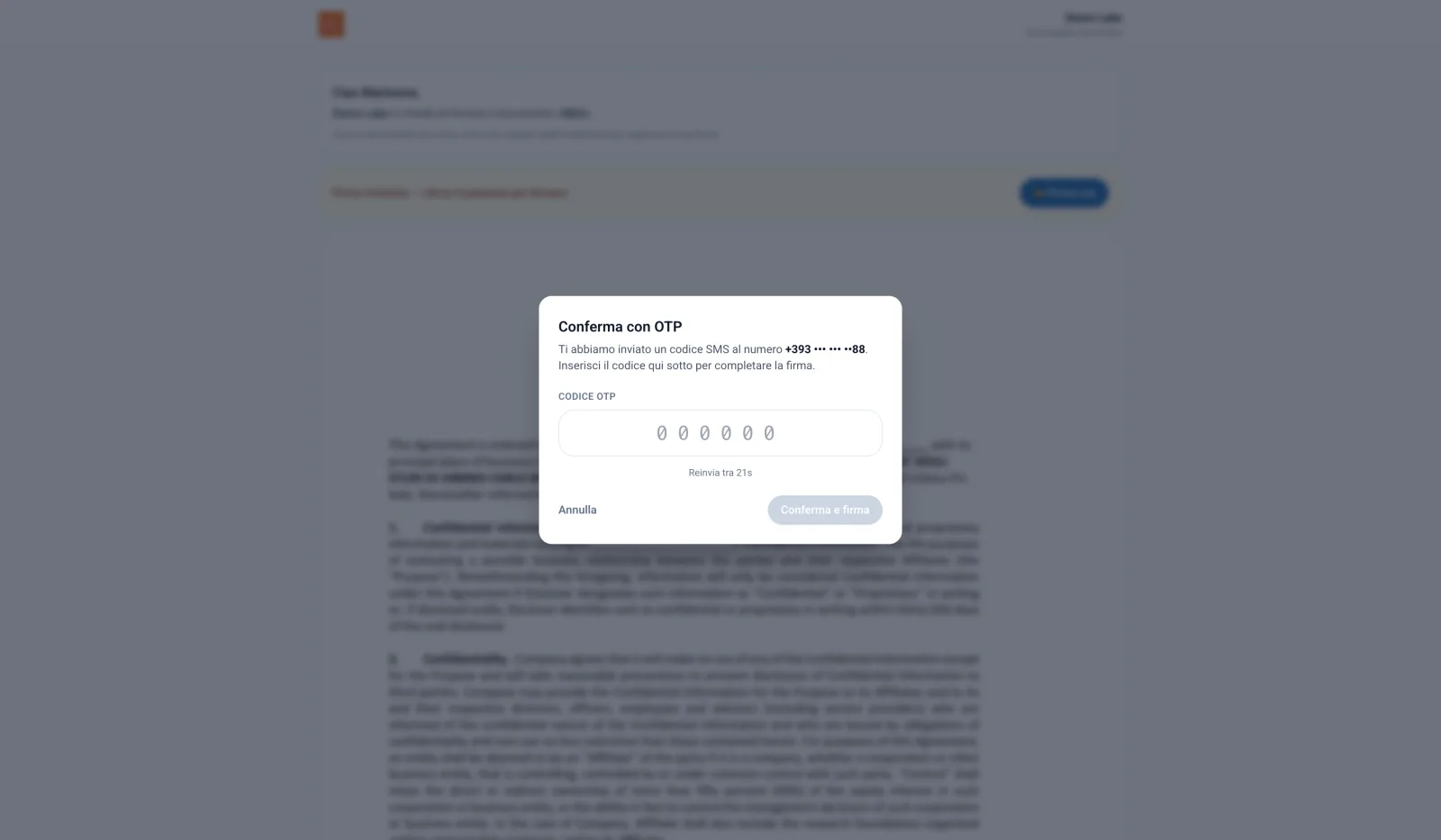 Conferma della firma con codice OTP via SMS